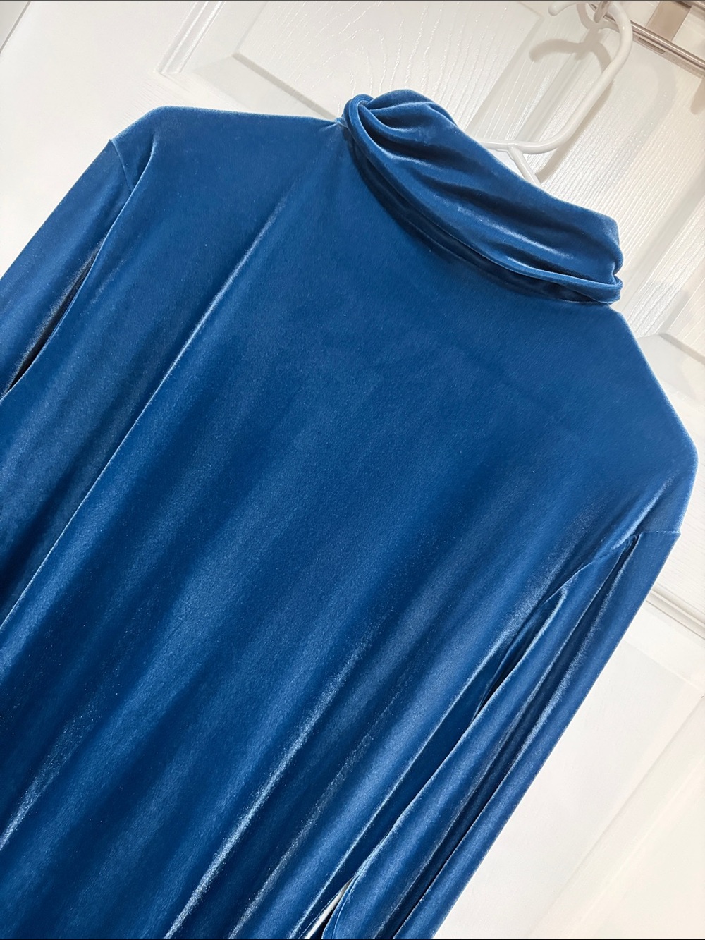DENIM & CO Vintage 90s Blue Velour Long-Sleeve Turtleneck Size Medium